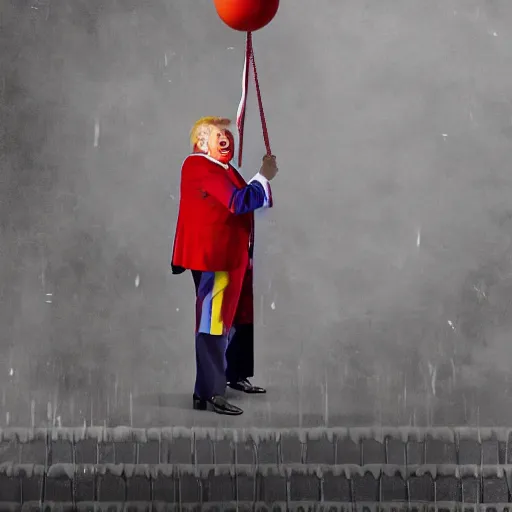 Prompt: donald trump as a clown being hanged for treason, 4 k, cinematic, hyperrealism,