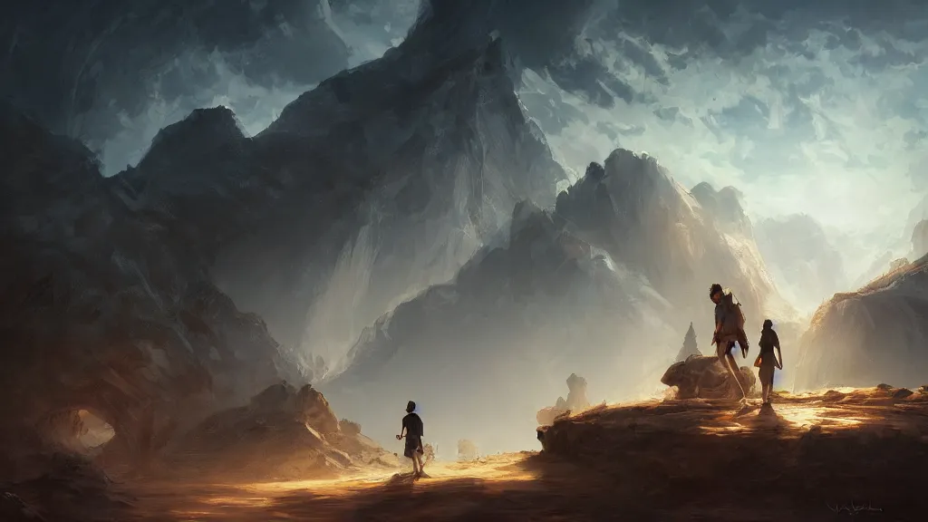 Image similar to A beautiful concept art painting of an explorer discovering and ancient civilization by Natasha Tan, trending on artstation, dramatic lighting