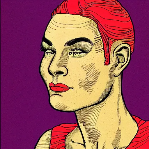 Prompt: portrait of a beautiful woman with half shaved hair by Robert Crumb