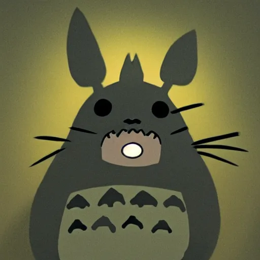 Prompt: terrifying totoro with glowing eyes