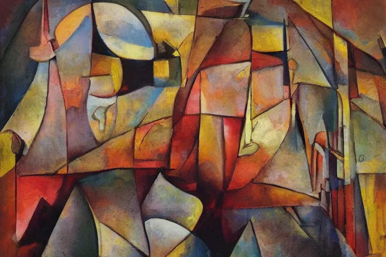Image similar to intricate, amazing, abstract and / or modernism, cubism and / or romanticism, painting by sergi voltz, soft color palette