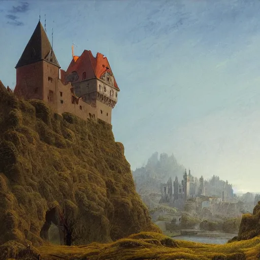 Image similar to a beautiful painting of a castle in a war landscape by Caspar David Friedrich, Trending on artstation