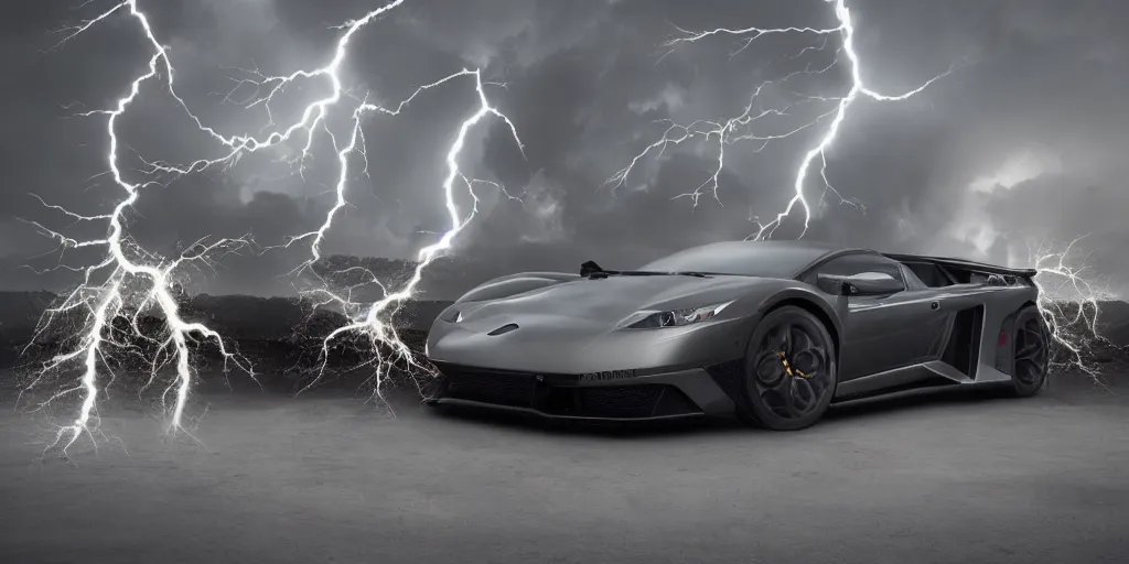 Image similar to rentgen photo of lamboghini get hit by lightning strike, 8k, photorealism,