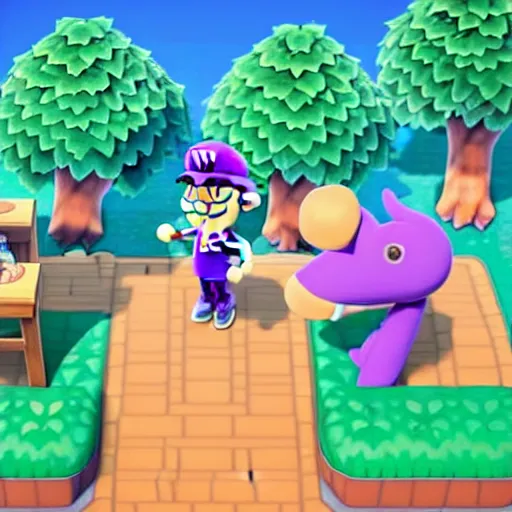 Image similar to waluigi in animal crossing new horizons, highly detailed, extremely high quality, hd, 4 k, 8 k, canon 3 0 0 mm, professional photographer, 4 0 mp, lifelike, top - rated, award winning, realistic, detailed lighting, detailed shadows, sharp, no blur, edited, corrected, trending