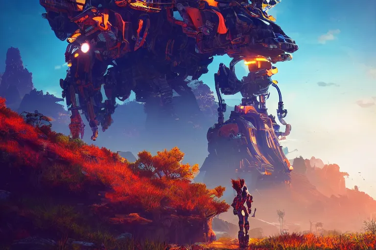 Image similar to scorcher machine mecanical creature robot of horizon forbidden west horizon zero dawn radiating a glowing aura global illumination ray tracing hdr fanart arstation by ian pesty and alena aenami artworks in 4 k