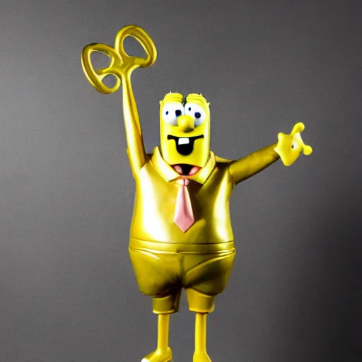 Image similar to a bronze statue of Spongebob Squarepants, extremely muscled , studio lighting