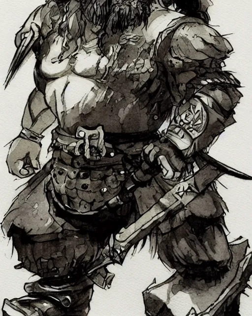 Prompt: Dwarf Barbarian, drawn by Yoji Shinkawa, water color, Dungeons and Dragons, Wizards of the Coast