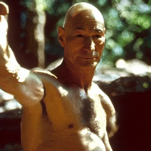 Image similar to a film still of patrick stewart in the movie rambo