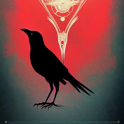 Image similar to beautiful digital fantasy illustration of a black bird with a red background, poster art by victo ngai, behance contest winner, vanitas, wiccan, tarot card, behance hd, high detail texture, unreal engine, 8 k, photographic quality, ultra hyper realistic quality, 8 k definiton, hyper - realistic, cinematic, cinematic lighting