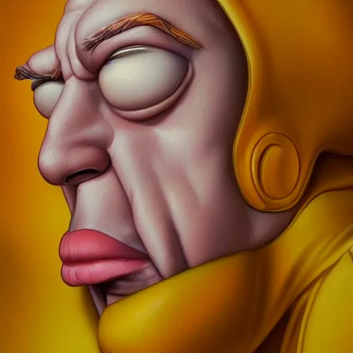 Prompt: beautiful realistic portrait of homer simpson, yellow skin by artgerm