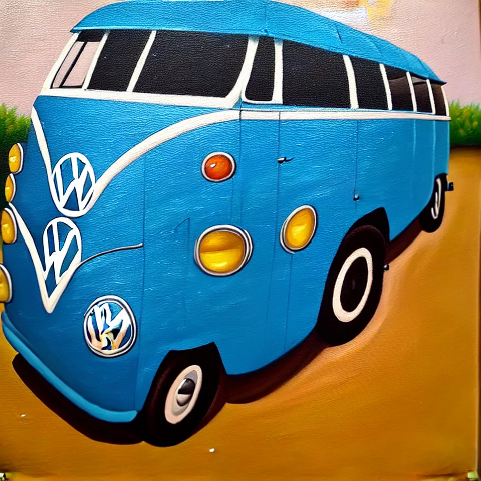 Image similar to a detailed oil painting of a vw bus