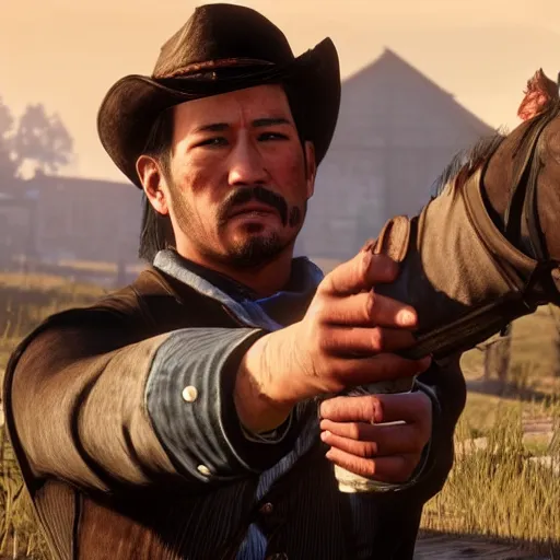 Image similar to markiplier in red dead redemption 2 photo - realistic