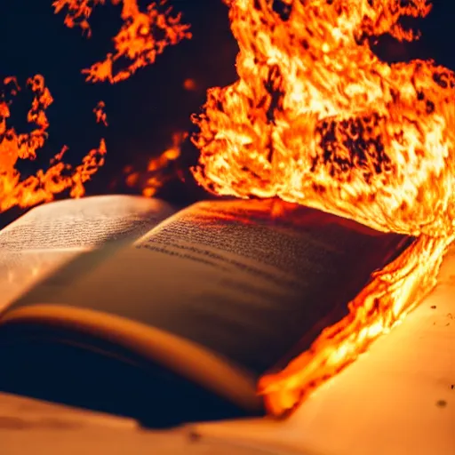 Prompt: photo of book in flames 4 k