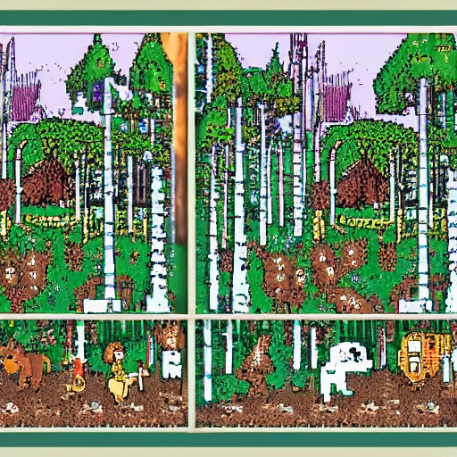 Image similar to pixel art forest in the style of the far side ( print comic )