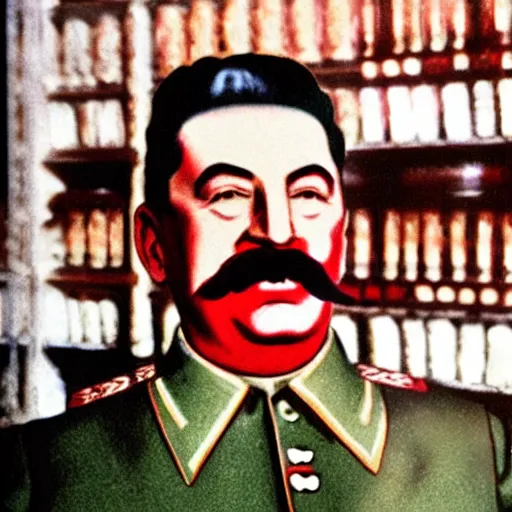 Prompt: stalin uses burger as a head wardrobe