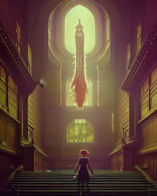 Prompt: highly detailed surreal vfx great hall, stephen bliss, unreal engine, greg rutkowski, loish, rhads, beeple, makoto shinkai and lois van baarle, ilya kuvshinov, rossdraws, tom bagshaw, alphonse mucha, global illumination, detailed and intricate environment