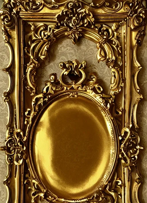 Prompt: beautiful baroque oval frame, royal, gilded with gold, magical, video game asset, fantasy, illustration