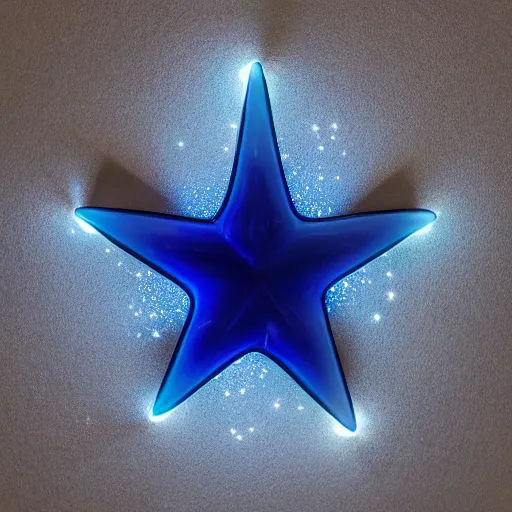 Image similar to dark blue glowing ceramic star shape, photograph