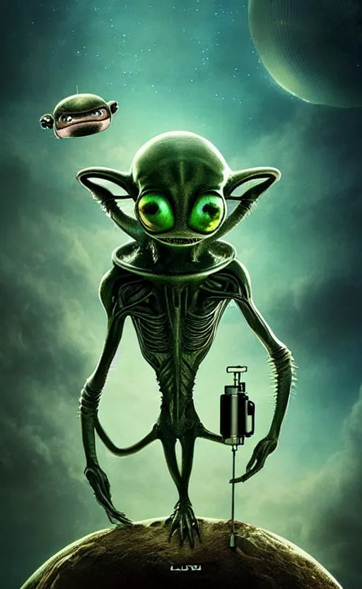 Image similar to cute, imaginative, alien poster art, movie art, alluring, by lucusfilm, weta studio, 8 k, denoised