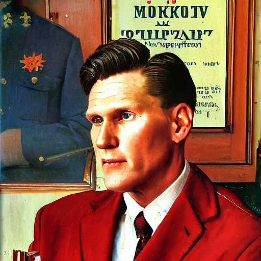 Image similar to a portrait painting of russian keir starmer. painted by norman rockwell