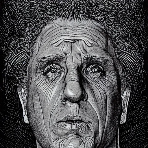 Prompt: ric flair, portrait, flowing python hair, by dan hillier, drawing