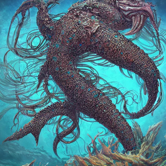 Prompt: underwater sea leviathan full body, d & d style, trending on artstation, intricate, highly detailed, vivid painting, colorful
