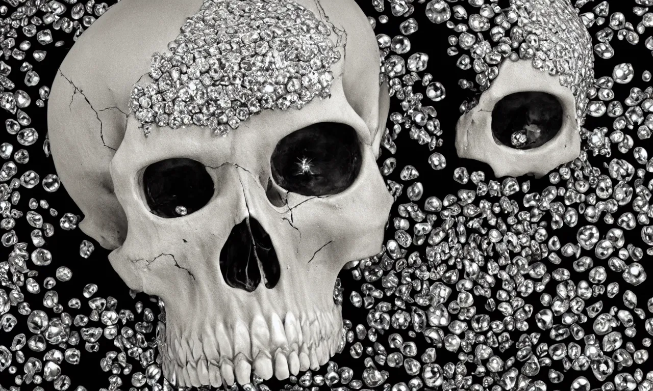 Prompt: photograph of a beautiful skull covered with diamonds, cinematic, realistic, hyperdetailed