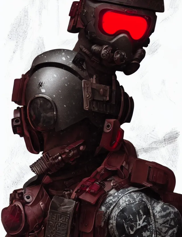 Image similar to a detailed manga portrait of a masked special forces soldier wearing dark red advanced demon - resistant cyborg tactical gear, trending on artstation, digital art, 4 k resolution, detailed, high quality, sharp focus, hq artwork, coherent, insane detail, character portrait