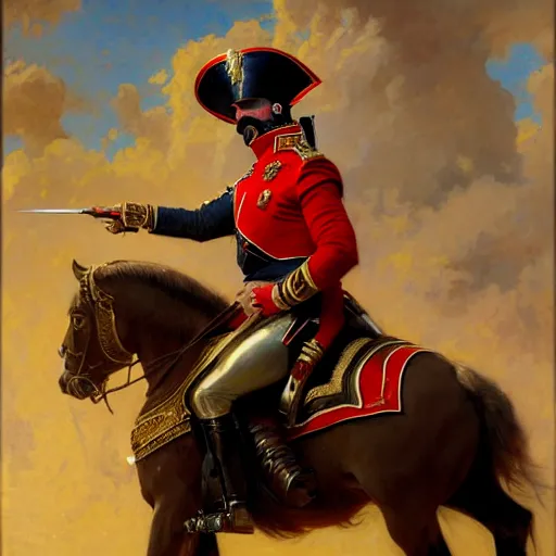 Image similar to drdisrespect as napoleon, battle scene, highly detailed painting by gaston bussiere, j. c. leyendecker, greg rutkowski, craig mullins 8 k