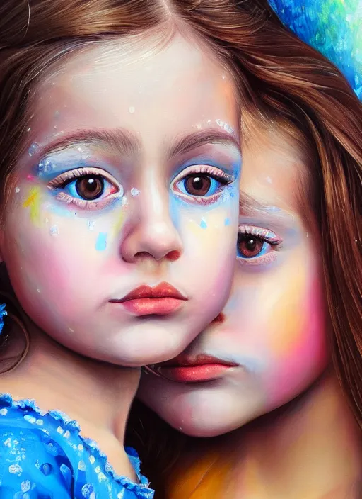 Image similar to a beautiful detailed painting of two girls face painting, realistic, f 8, 4 k hd wallpaper