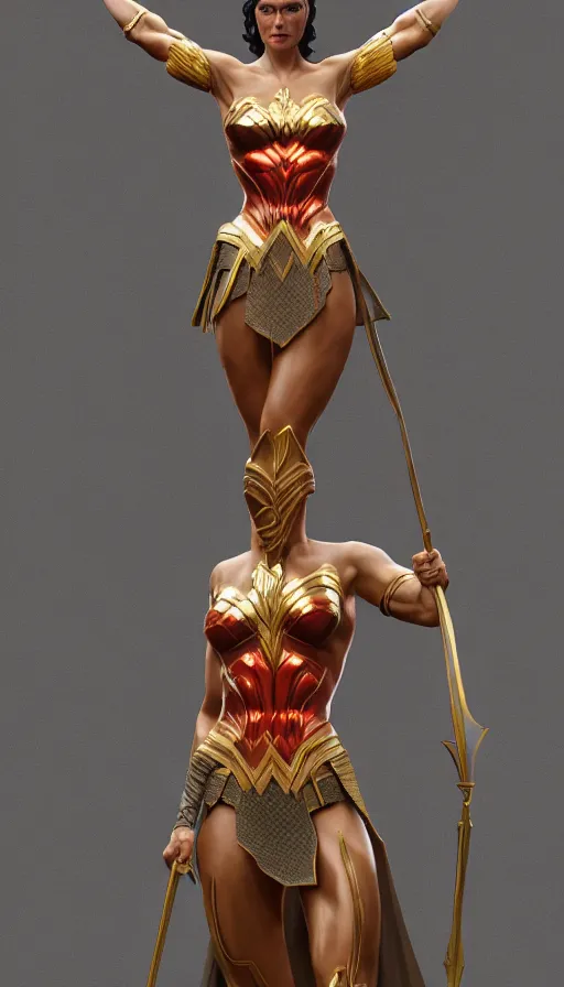 Image similar to marble statue of wonder woman, full body length, hyper detailed, digital art, trending in artstation, cinematic lighting, studio quality, smooth render, unreal engine 5 rendered, octane rendered, art style by klimt and nixeu and ian sprigger and wlop and krenz cushart