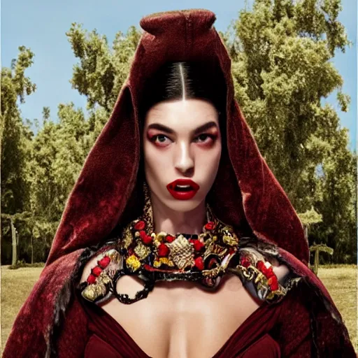 Image similar to dolce & gabbana campaign featuring jar jar binks as a female cowgirl, long eyeslashes, huge juicy lips, big seductive eyes, shot by mario testino, realistic vfx simulation