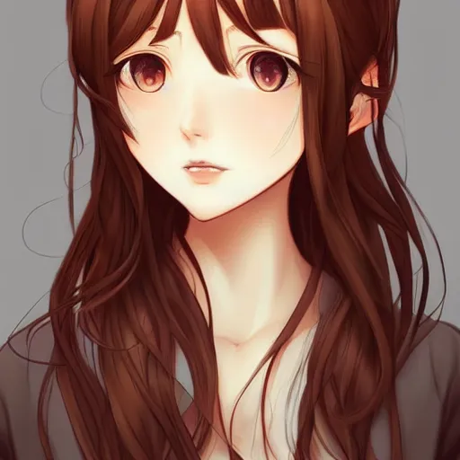 Prompt: full headshot portrait of a girl with long brown hair, drawn by WLOP, by Avetetsuya Studios, attractive character, colored sketch anime manga panel, trending on Artstation