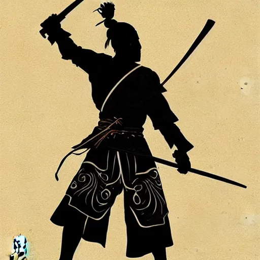 Prompt: silhouette of a Bushido warrior illustration, medium shot, intricate, elegant, highly detailed, digital art, ffffound, art by JC Leyendecker and sachin teng