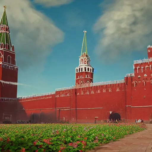 Image similar to huge explosion in Red Square Kremlin in the form of cotton plant, clubs of smoke are cotton plants, beautiful dynamic lighting, cinematic, establishing shot, extremely high detail, photo realistic, cinematic lighting, post processed, concept art, artstation, matte painting, style by frederic church, raphael lacoste, unreal engine 8k