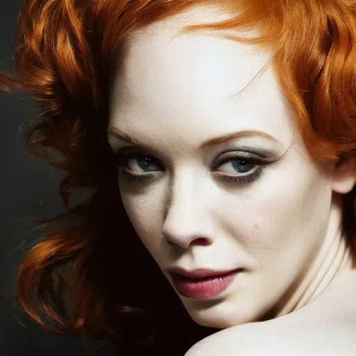 Prompt: portrait of a beautiful Christina Hendricks by Mario Testino, ca. 1980, close up, detailed, award winning, Sony a7R