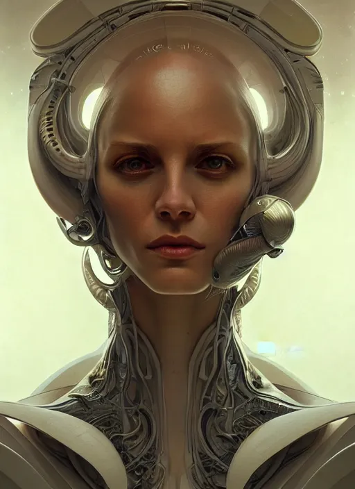 Prompt: portrait of alien scientist, intricate, elegant, highly detailed, ray tracing, digital painting, artstation, concept art, smooth, sharp focus, illustration, art by artgerm and greg rutkowski and alphonse mucha, 8 k