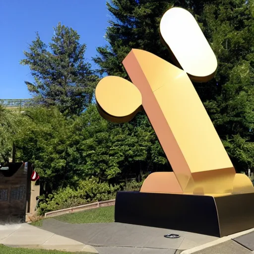 Prompt: picture of giant golden statue of a playstation controller, in a suburb