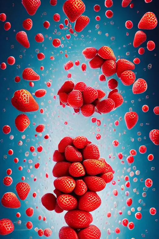 Prompt: a hyperdetailed exquisite delicate spiral structure strawberries fight with floating milk fluid scene, plane illustration, poster, james jean, milk cubes, strawberry granules, top milk brands, 4 k hd wallpaper illustration, package cover