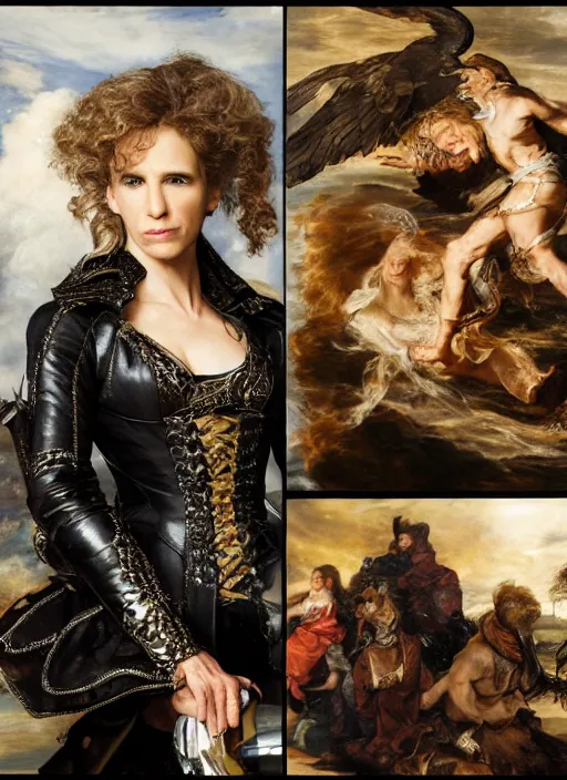 Image similar to , , rachel maddow dressed as black Canary,, Dramatic, Edge, Good, Infused, Backlight, De-Noise, VFX, insanely detailed and intricate, hypermaximalist, facial ,elegant, ornate, hyper realistic, super detailed, by Anthony Van Dyck, by Ivan Shishkin, by John Constable