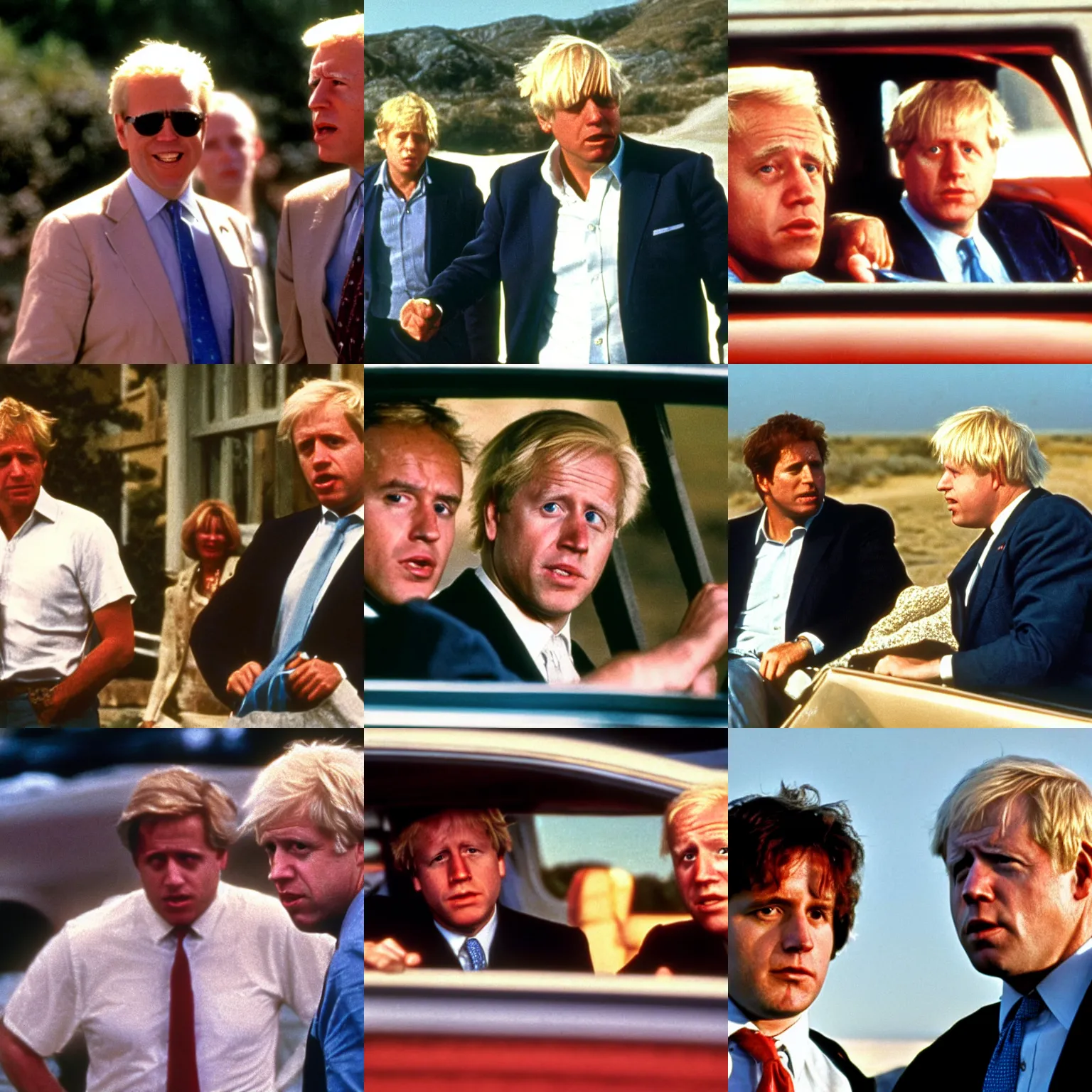 Prompt: joe biden and boris johnson in thelma & louise, film still, high quality