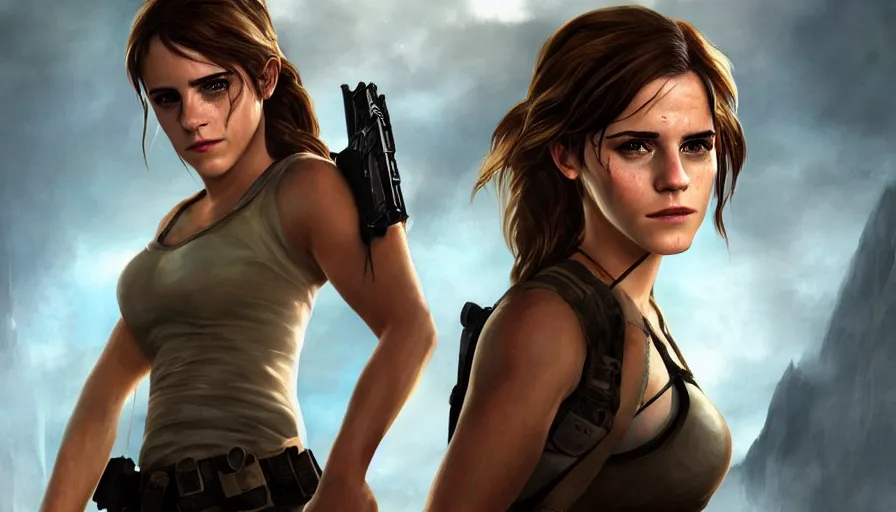 Prompt: Emma Watson is Lara Croft, hyperdetailed, artstation, cgsociety, 8k