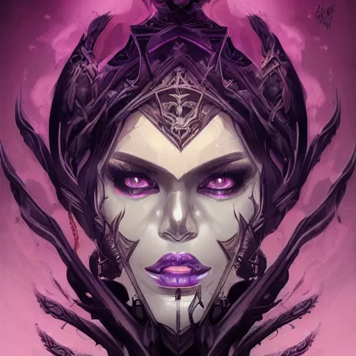 Prompt: vantablack occultist, pitchblack mask, beautiful, detailed symmetrical close - up portrait, intricate complexity, in the style of artgerm and peter mohrbacher, cel - shaded, purple tones