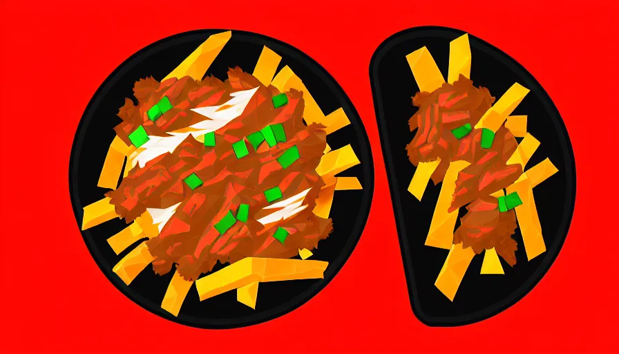 Prompt: poutine ( the canadian meal ) from mount doom, volcano texture, lava texture, fire texture, low poly