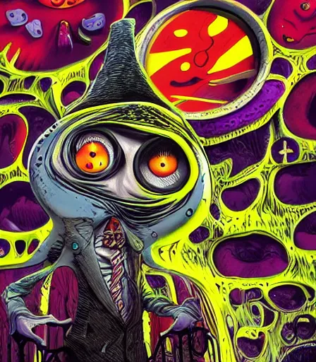 Image similar to Tim Burton style The Watchmen by Alex Pardee and Nekro and Petros Afshar, and James McDermott,unstirred paint, vivid color, cgsociety 4K
