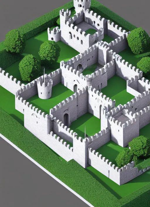 Prompt: a low poly isometric render of castle, intricate, elegant, smooth shading, soft lighting, illustration, simple, solid shapes, by mc escher, octane render