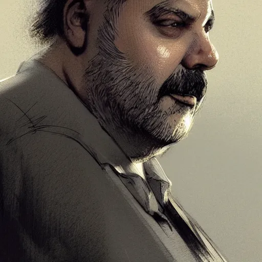 Image similar to portrait of an overweight 55 year old man with short gray hair and a thick, round gray beard, round cheeks, wearing a checkered shirt, dramatic lighting, illustration by Greg rutkowski, yoji shinkawa, 4k, digital art, concept art, trending on artstation