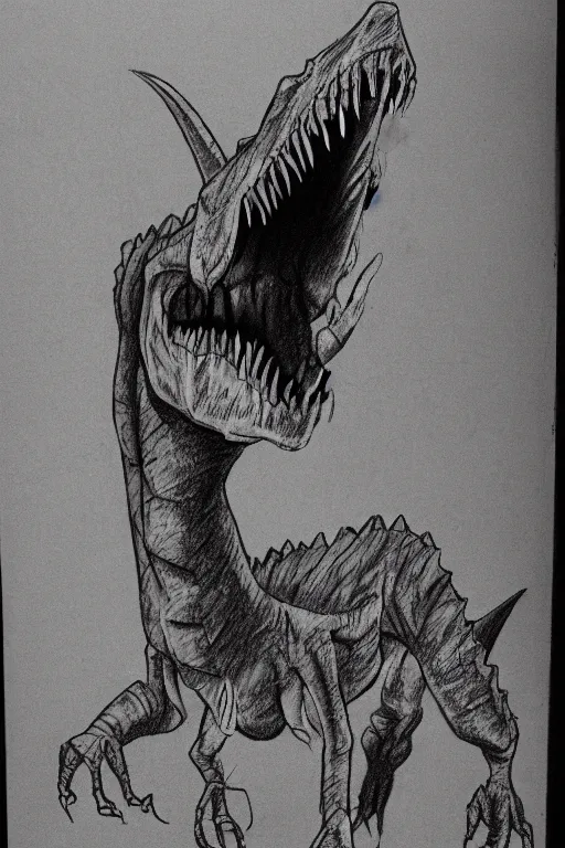 Image similar to A sketch of a dinosaur zombie