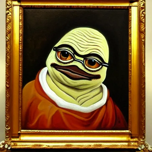 Image similar to pepe love, ancient, history, oil painting