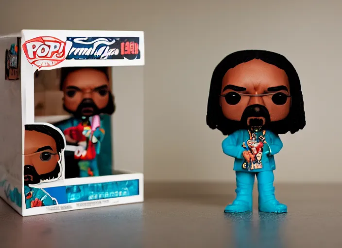 Image similar to product still of Snoop Dogg funko pop with box, 85mm f1.8